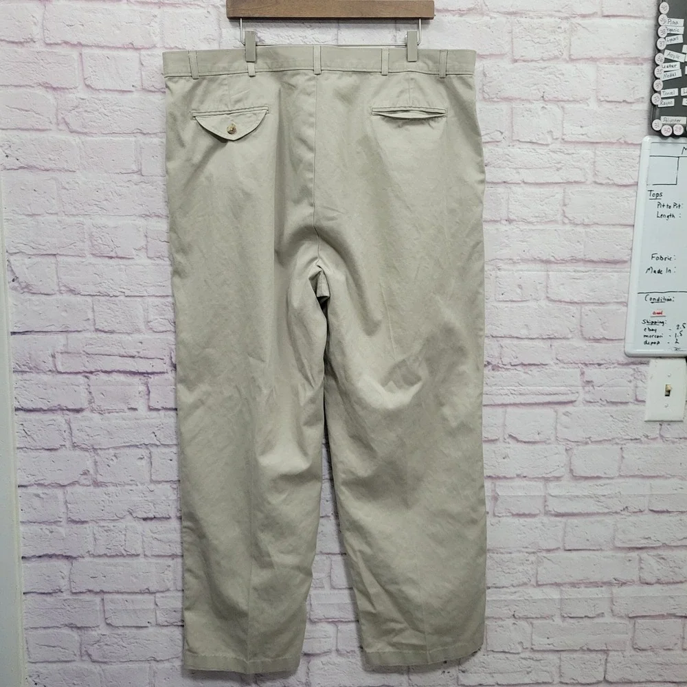 VTG Duck Head Khaki Chino Pants Men 46x32 Pleated Straight Slacks Preppy Classic